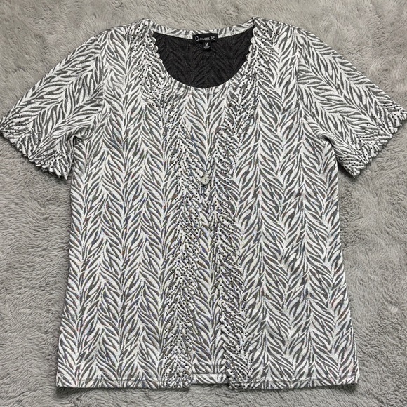 Chico's Black and White Leaf Print Blouse - Picture 1 of 6
